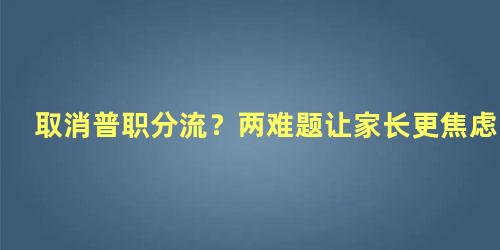 取消普职分流？两难题让家长更焦虑