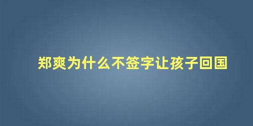 郑爽为什么不签字让孩子回国