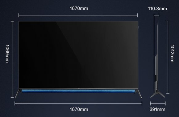 75寸电视长宽多少厘米